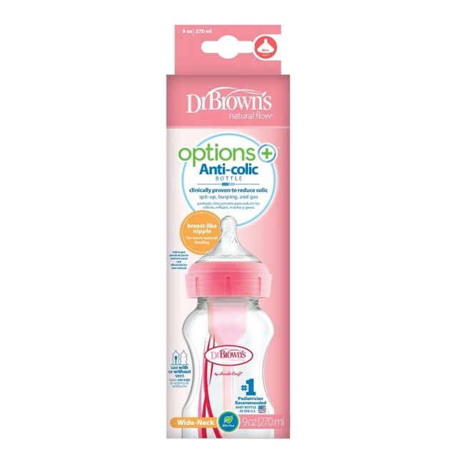 Butelka antykolkowa z szeroką szyjką różowa 270ml OPTIONS PLUS | Dr.Brown's
