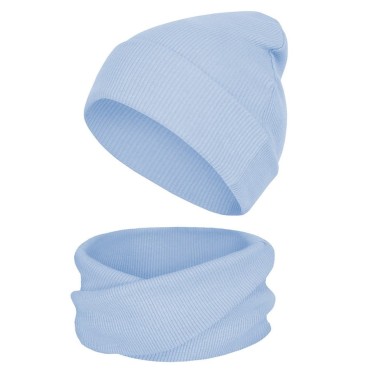 Komplet czapka z kominem dla niemowląt i dzieci Gucio/Błękit Prążek - Dolce Sonno  