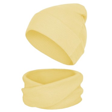 Komplet czapka z kominem dla niemowląt i dzieci Gucio/Żółty - Dolce Sonno 