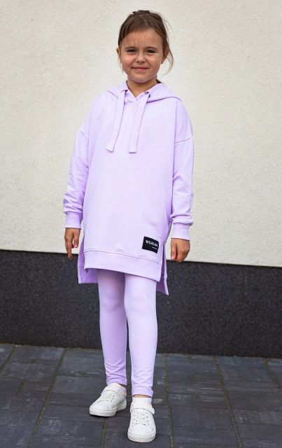 Bluza dziewczęca z kapturem z asymetrycznym dołem Little EvaLilac - Wualaa by Dolce Sonno