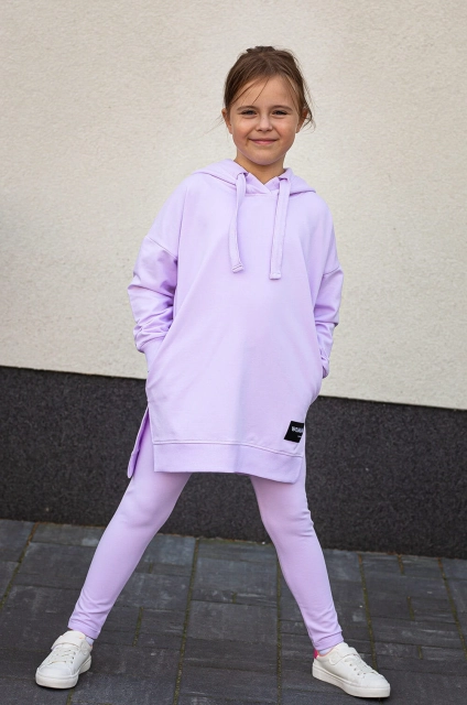 Bluza dziewczęca z kapturem z asymetrycznym dołem Little EvaLilac - Wualaa by Dolce Sonno