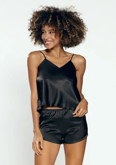 Komplet nocny z satyny Karen/czarny - DKaren