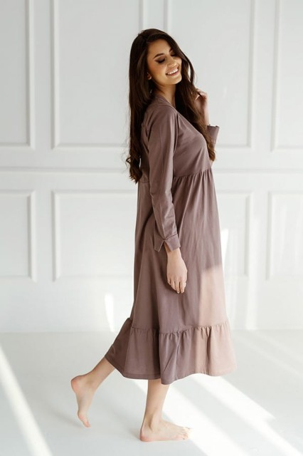 Długa koszula nocna damska Ina/ Taupe - Dolce Sonno