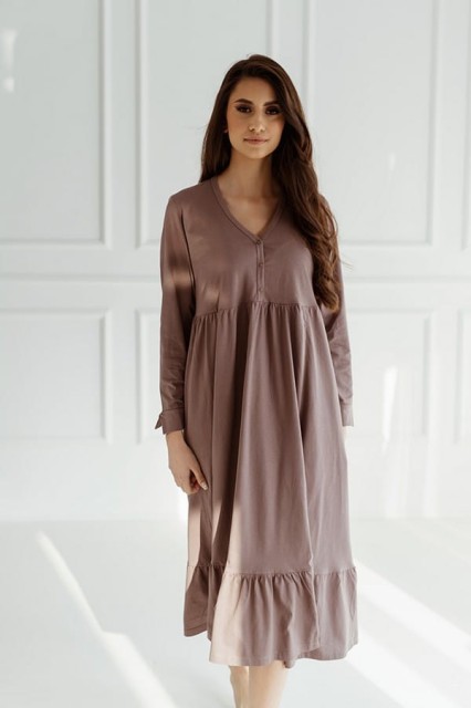 Długa koszula nocna damska Ina/ Taupe - Dolce Sonno