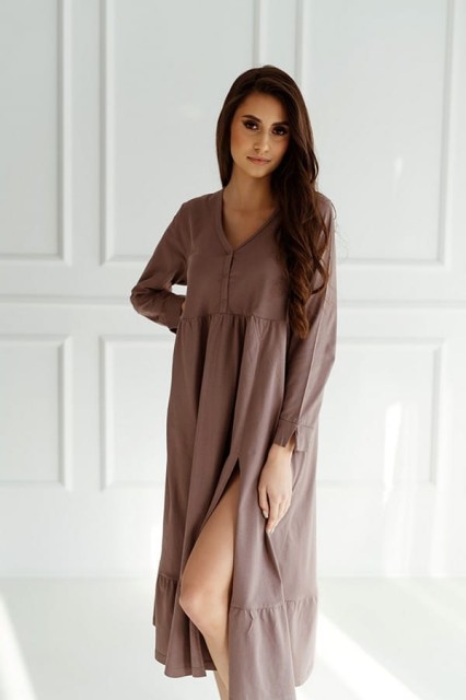 Długa koszula nocna damska Ina/ Taupe - Dolce Sonno