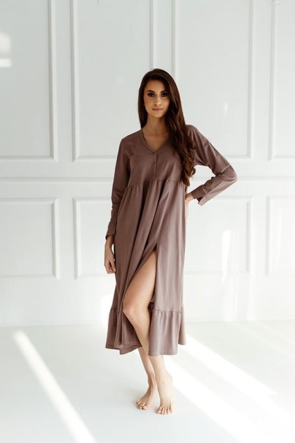 Długa koszula nocna damska Ina/ Taupe - Dolce Sonno