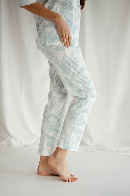 Piżama damska na guziki z kołnierzykiem Roxie/ Liście Iceberg - Dolce Sonno