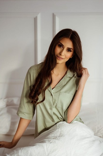 Koszula nocna na guziki z kołnierzykiem Elena/Szałwia - Dolce Sonno