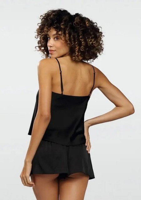 Komplet nocny z satyny Matilda - czarny | DKaren