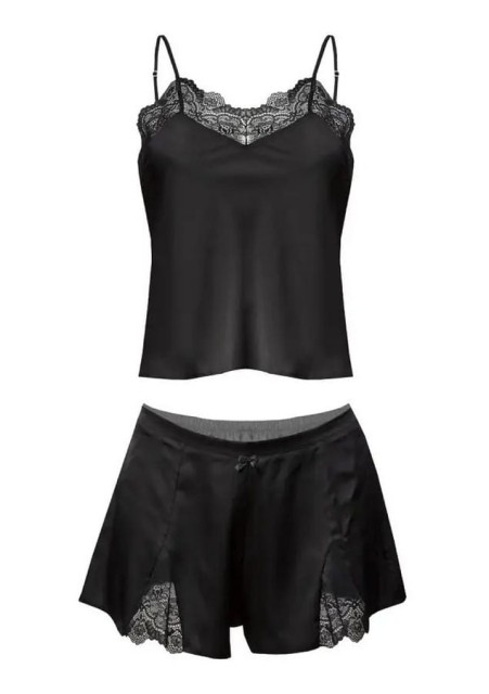 Komplet nocny z satyny Matilda - czarny | DKaren