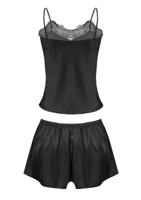 Komplet nocny z satyny Matilda - czarny | DKaren