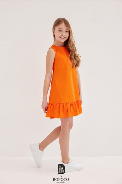 Sukienka dziewczęca na ramiączkach z kolekcji dla "Mamy i Córki" Pomarańczowa - All for Kids