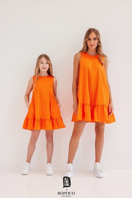 Sukienka dziewczęca na ramiączkach z kolekcji dla "Mamy i Córki" Pomarańczowa - All for Kids