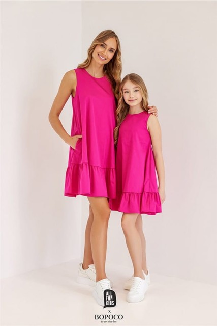 Sukienka dziewczęca na ramiączkach z kolekcji dla "Mamy i Córki" Róż - All for Kids
