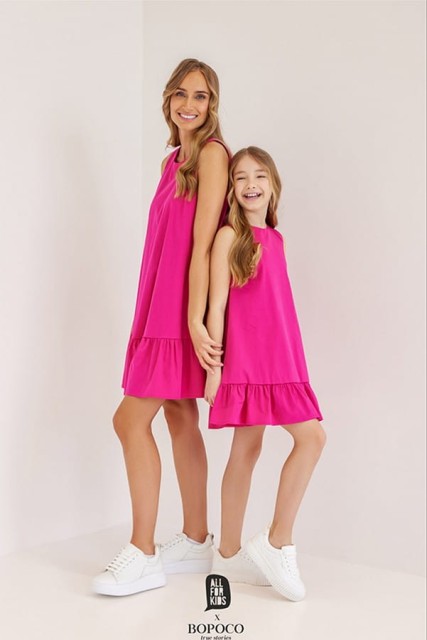 Sukienka dziewczęca na ramiączkach z kolekcji dla "Mamy i Córki" Róż - All for Kids