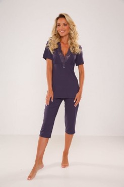 Piżama damska, dzianinowa z krótkim rękawem Noela - Szara | 642 DeLafense  