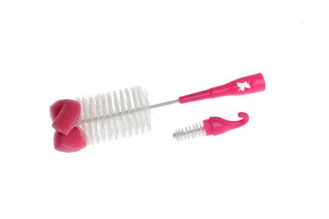 Szczotka do czyszczenia butelek i smoczków z gąbką 2szt. Miś Akuku