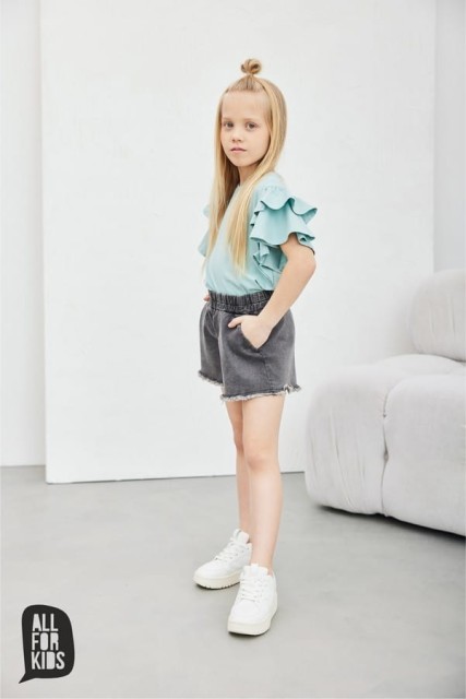Bluzka dziewczęca z falbanami miętowa - All for Kids