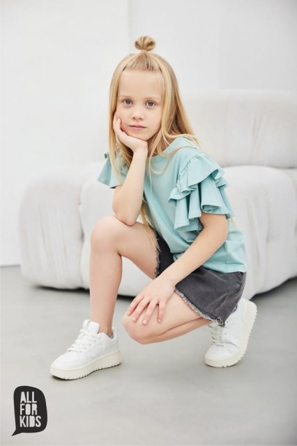 Szorty dziewczęce, krótkie spodenki jeansowe grafit - All for Kids