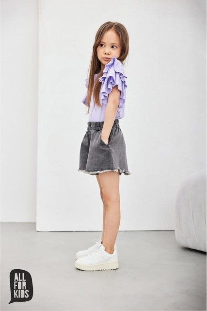 Szorty dziewczęce, krótkie spodenki jeansowe grafit - All for Kids