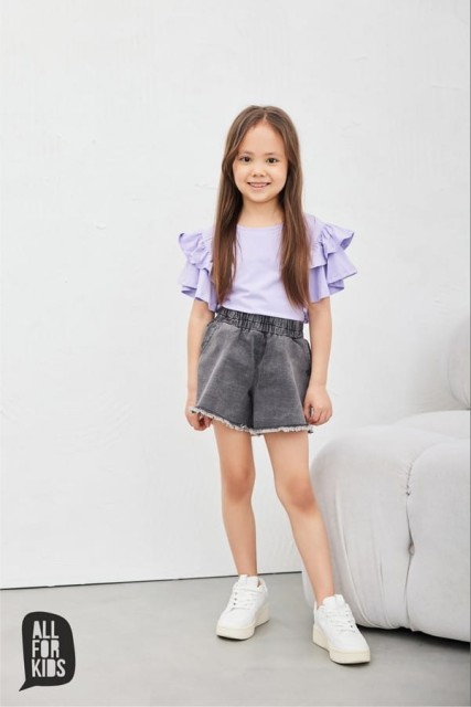 Szorty dziewczęce, krótkie spodenki jeansowe grafit - All for Kids