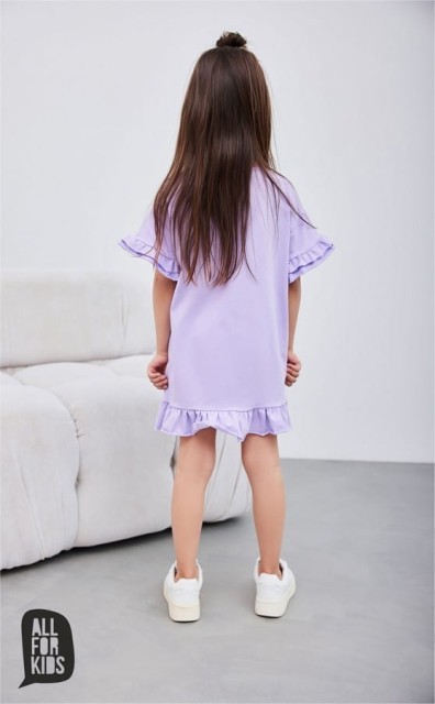 Letnia, fioletowa sukienka dla dziewczynki z napisem "I've got the power" - All for Kids
