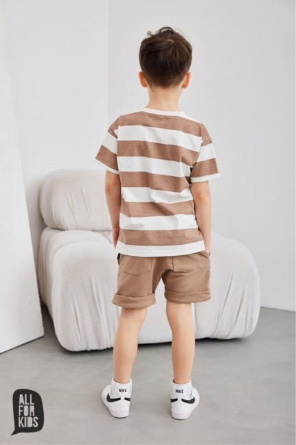 T-shirt chłopięcy w pasy beżowe - All for Kids