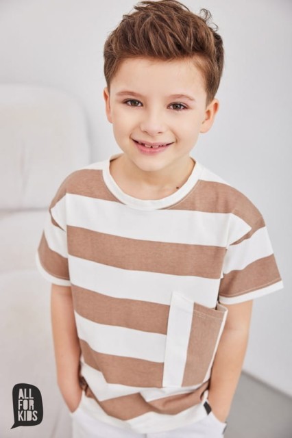 T-shirt chłopięcy w pasy beżowe - All for Kids