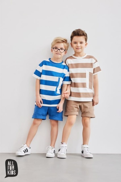 T-shirt chłopięcy w pasy beżowe - All for Kids