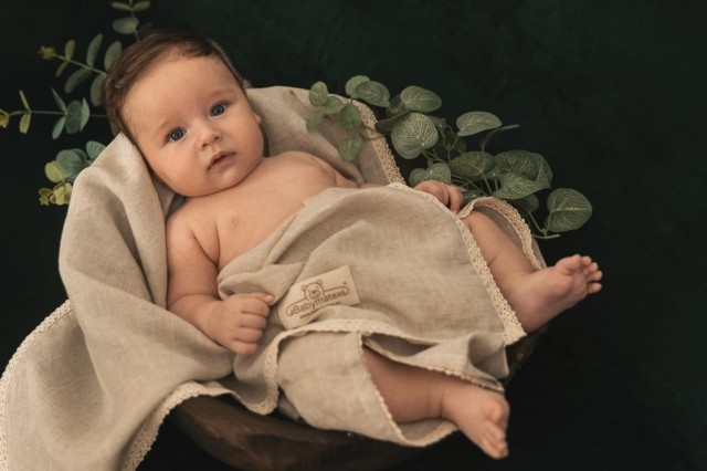 Lniany kocyk niemowlęcy "Linen" pudrowy róż | BabyMatex