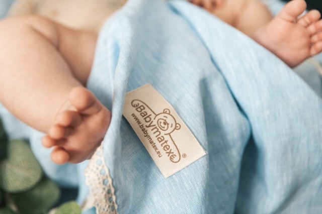 Lniany kocyk niemowlęcy "Linen" błękitny | BabyMatex