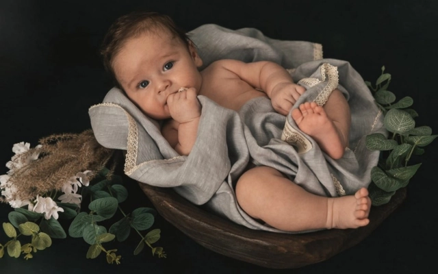 Lniany kocyk niemowlęcy "Linen" jasny szary | BabyMatex