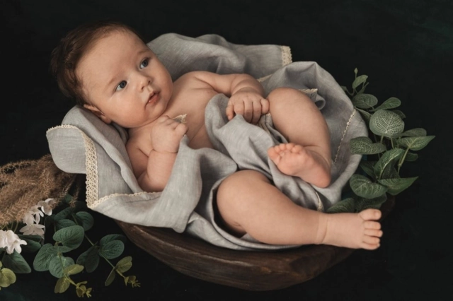 Lniany kocyk niemowlęcy "Linen" jasny szary | BabyMatex