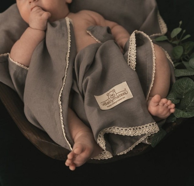Lniany kocyk niemowlęcy "Linen" ciemny szary | BabyMatex