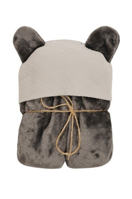 Kocyk z kapturem "Koala Muslin" Ciemny brąz/szary | BabyMatex
