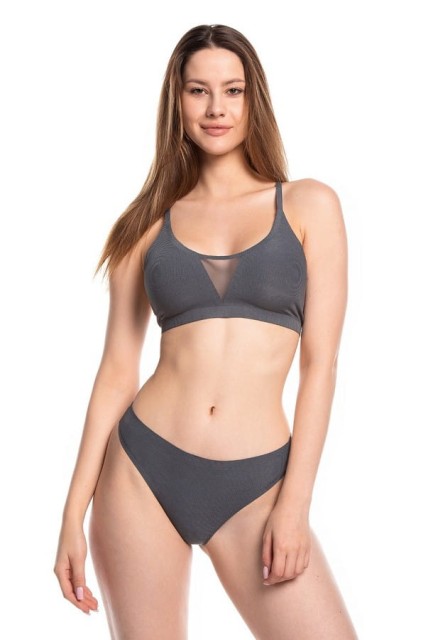 Stringi damskie "Laser Cut" w delikatny prążek - Szare | Lama 5020