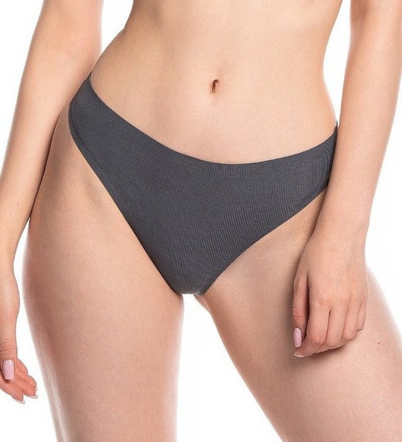 Stringi damskie "Laser Cut" w delikatny prążek - Szare | Lama 5020