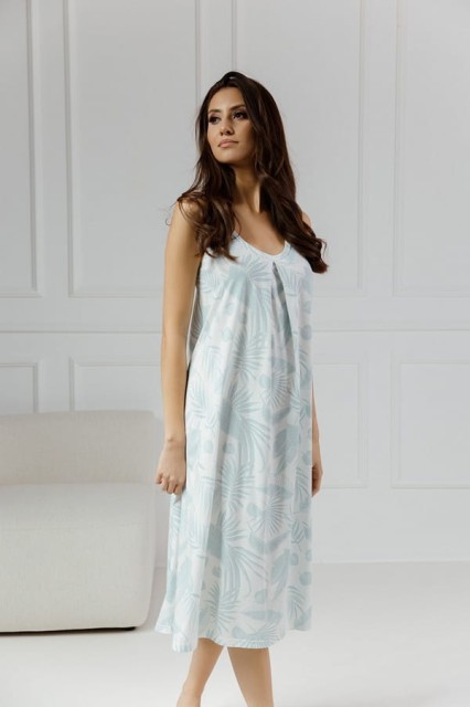 Długa koszula nocna na ramiączkach Sofia/ Liście Iceberg - Dolce Sonno