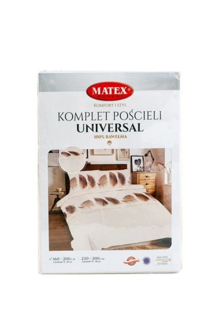 Komplet wzorzystej pościeli bawełnianej beżowe pióra - Universal | Matex 05