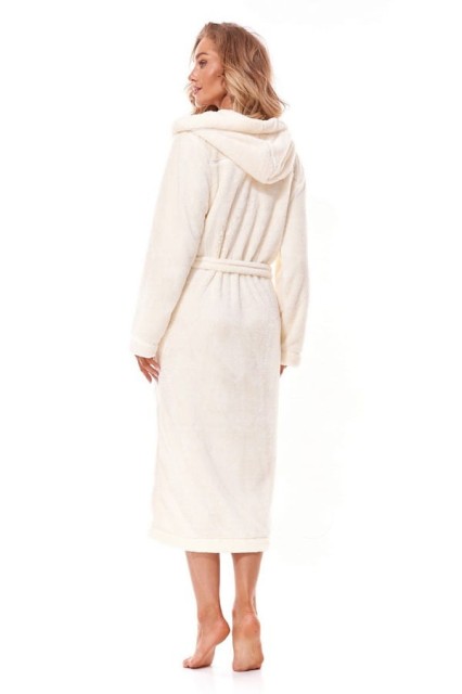 Szlafrok damski z kapturem Lili - Ecru | L&L 2321