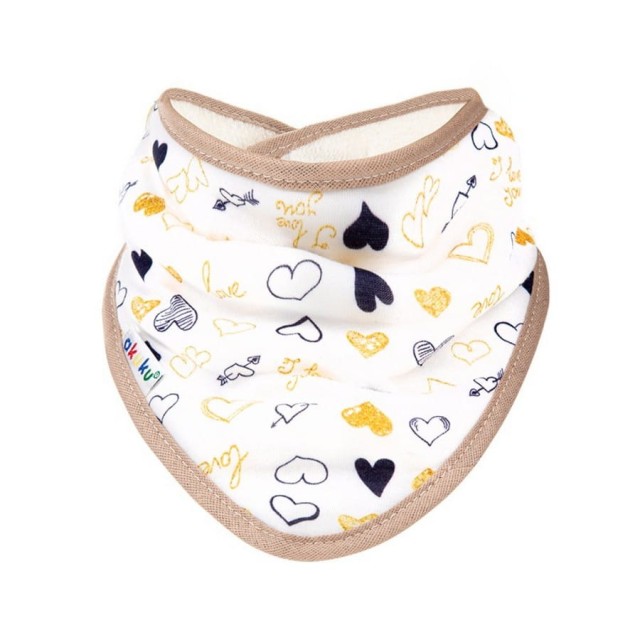 Bawełniana apaszka, śliniak dla dziecka na rzep - Serduszka Beż | Akuku