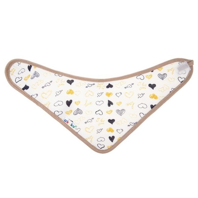 Bawełniana apaszka, śliniak dla dziecka na rzep - Serduszka Beż | Akuku