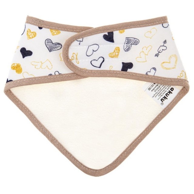 Bawełniana apaszka, śliniak dla dziecka na rzep - Serduszka Beż | Akuku