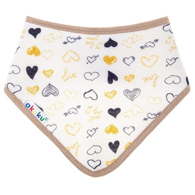 Bawełniana apaszka, śliniak dla dziecka na rzep - Serduszka Beż | Akuku