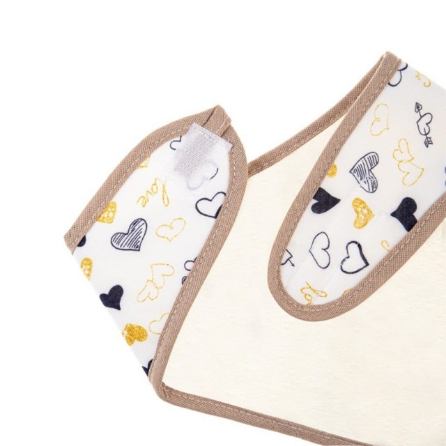 Bawełniana apaszka, śliniak dla dziecka na rzep - Serduszka Beż | Akuku