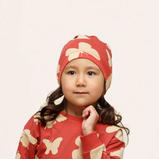 BBawełniana czapka dla niemowląt i dzieci czerwona w motyle - Imagine | Pinokio