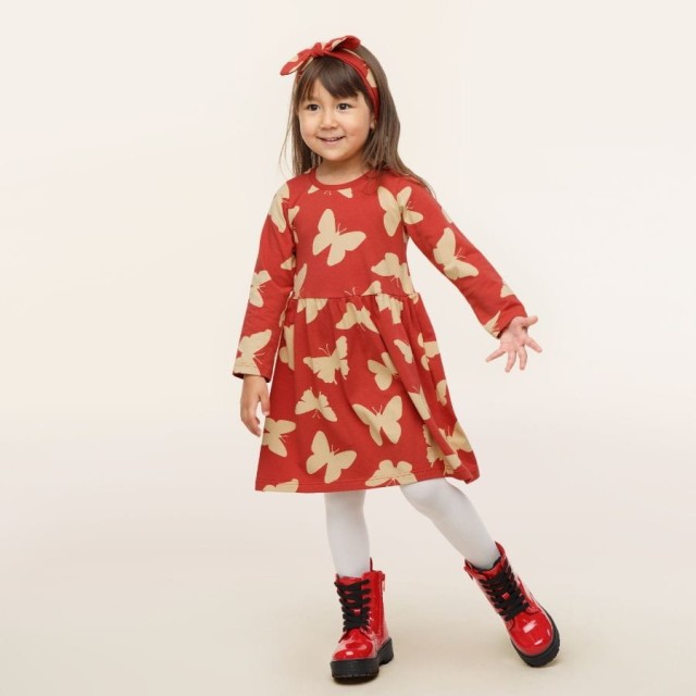 Sukienka dla dziewczynki z długim rękawem czerwona w motyle - Imagine | Pinokio