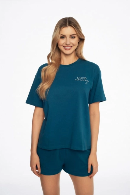 Bawełniana piżama damska Abstract - Dark turquoise | Henderson 41314