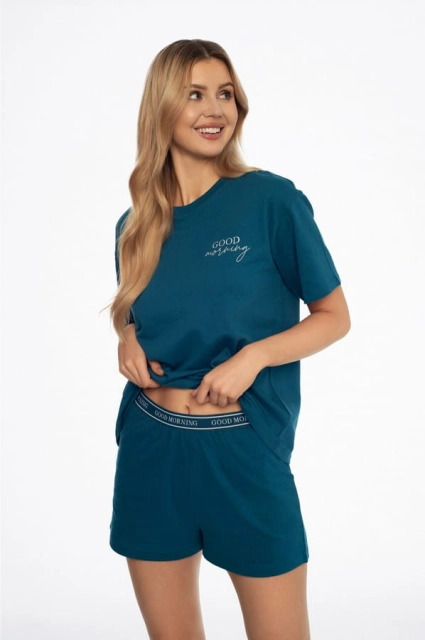 Bawełniana piżama damska Abstract - Dark turquoise | Henderson 41314