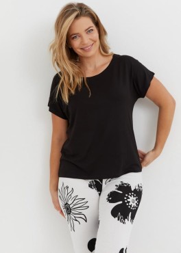 Dzianinowa piżam damska Elle czrana-ecri | DeLafense 743 